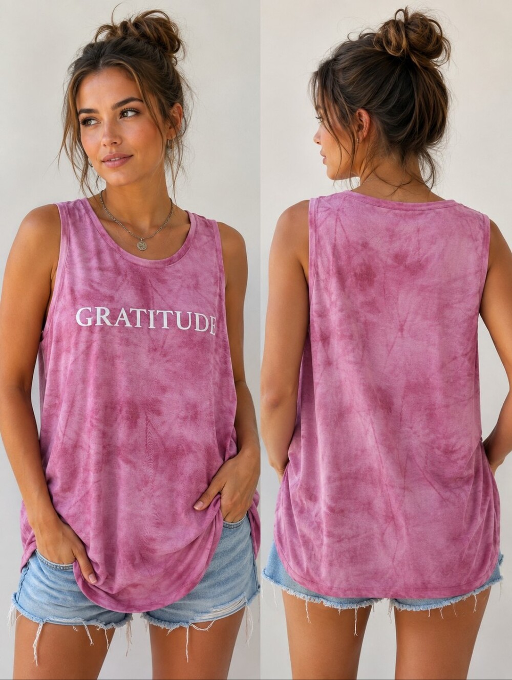 NWT Athletic Gratitude Sleeveless Tie-Dye Tank Top - Pink